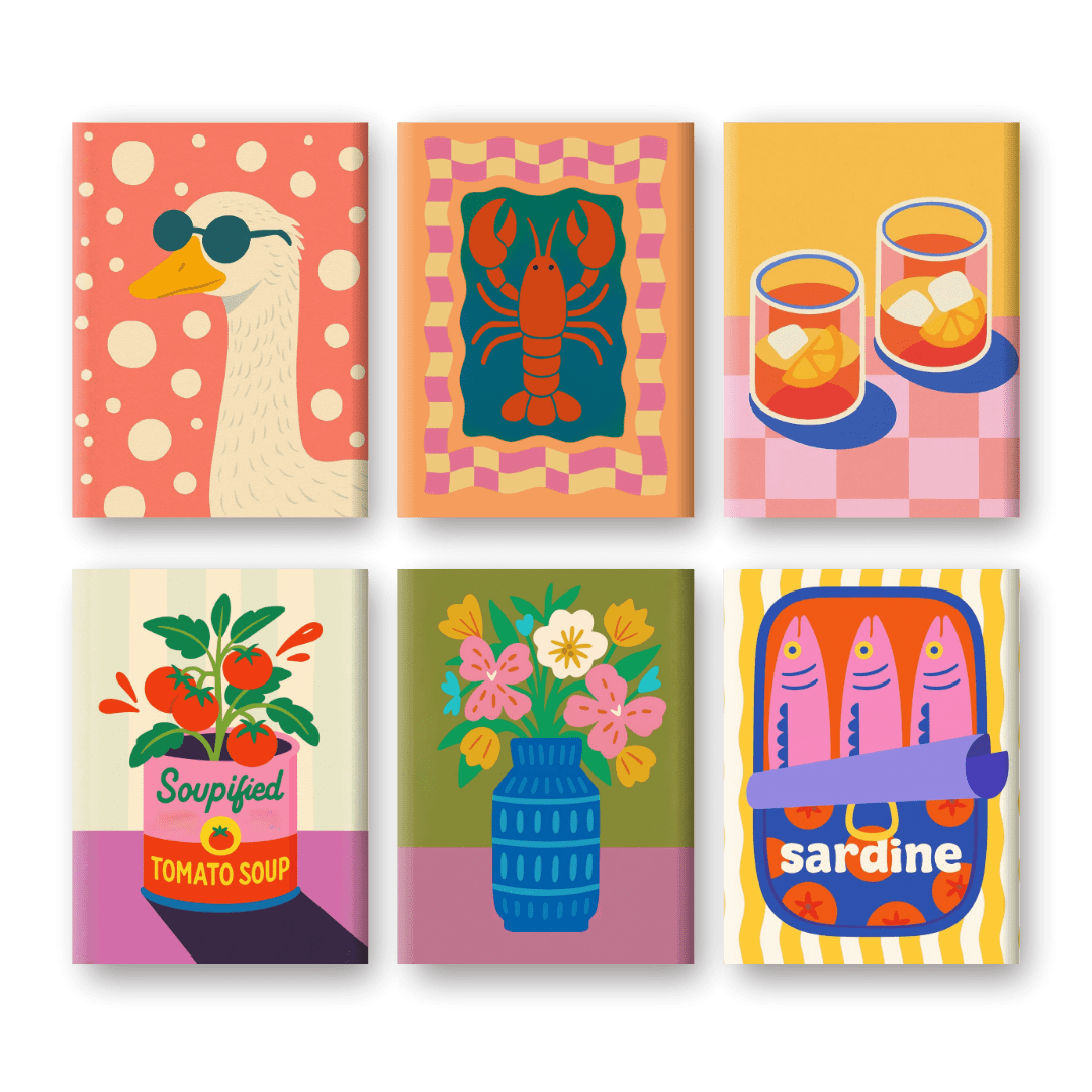 6 Mini Paintings | Kreeft en Sardines Set