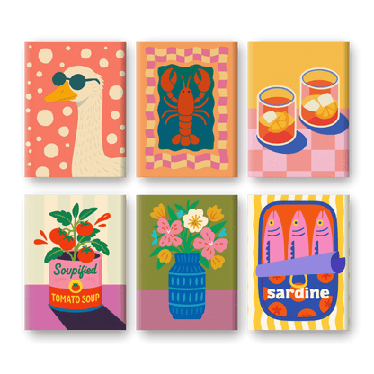 6 Mini Paintings | Kreeft en Sardines Set