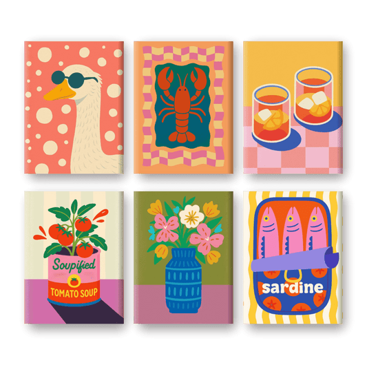 6 Mini Paintings | Kreeft en Sardines Set