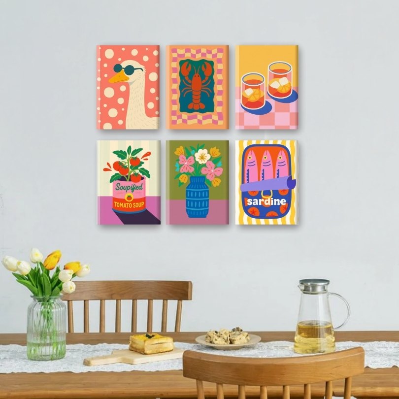 6 Mini Paintings | Kreeft en Sardines Set