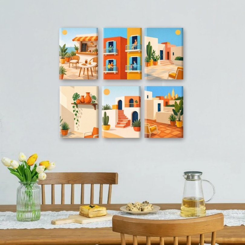 6 Mini Paintings | Mediterrane Dorp Set