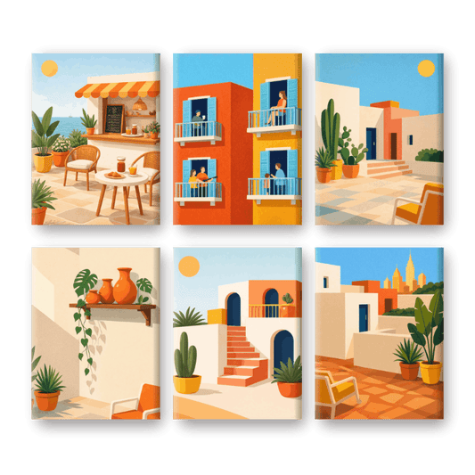 6 Mini Paintings | Mediterrane Dorp Set- Schilderen op nummers