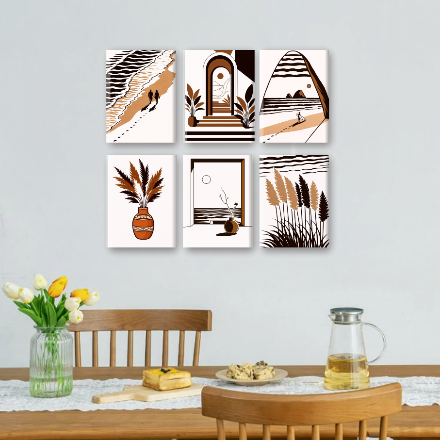 6 Mini Paintings | Moderne Oceaan Set