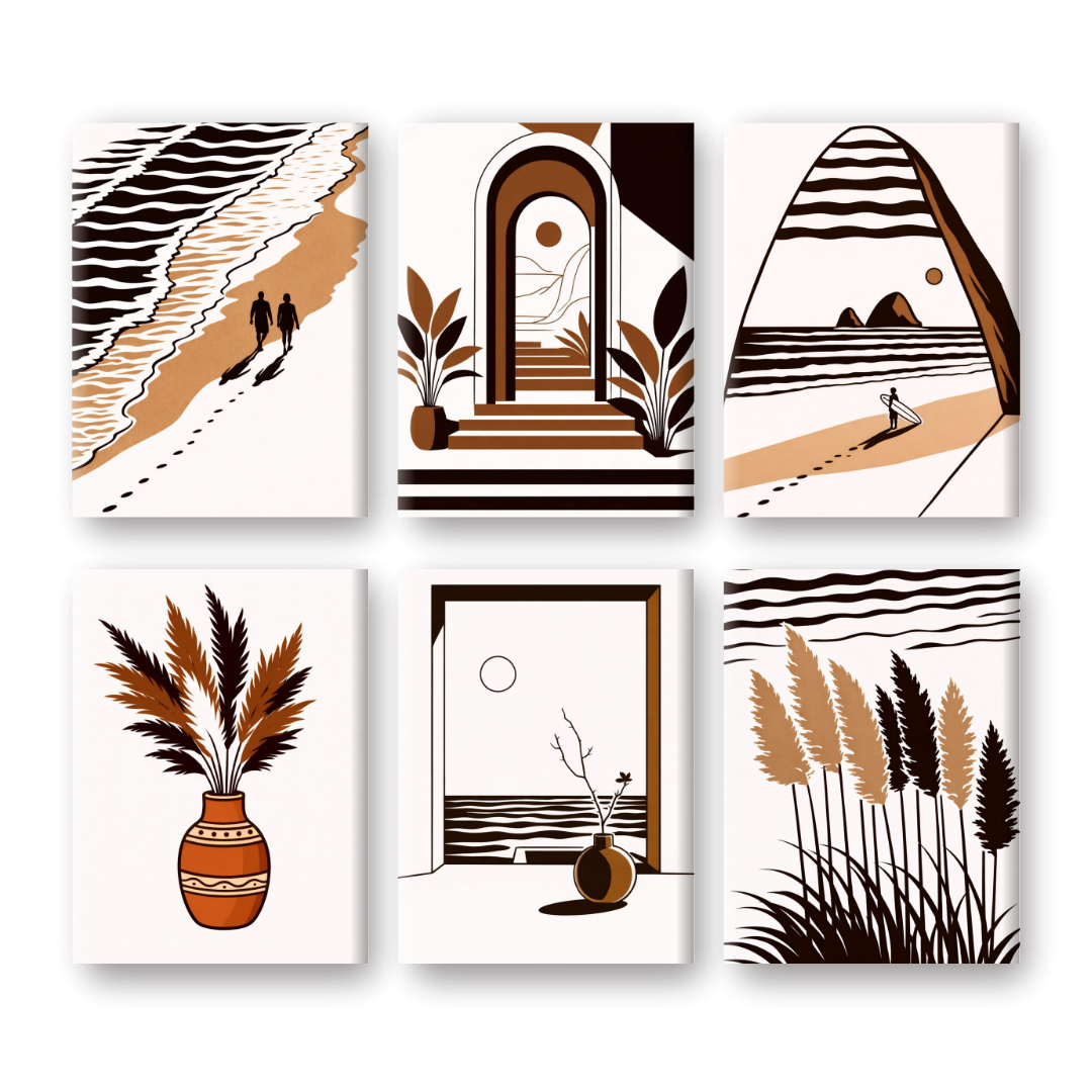6 Mini Paintings | Moderne Oceaan Set- Schilderen op nummers