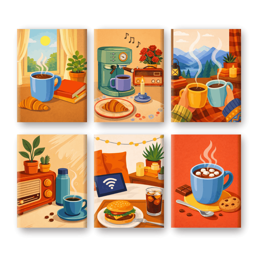 6 Mini Paintings | Ochtendkoffie Set- Schilderen op nummers