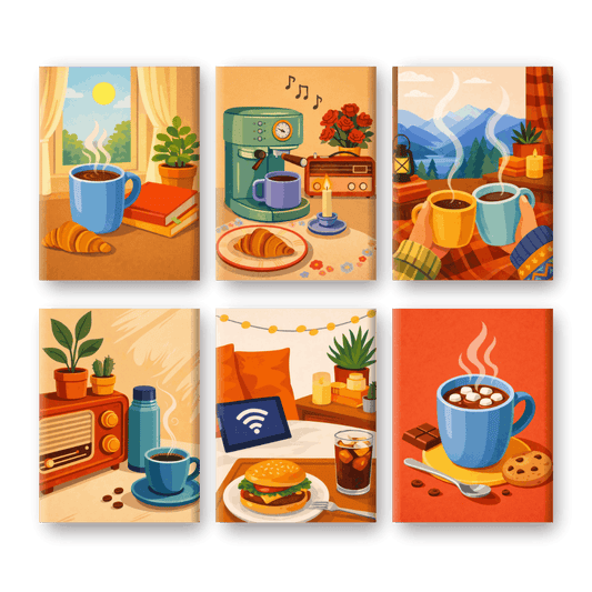6 Mini Paintings | Ochtendkoffie Set- Schilderen op nummers