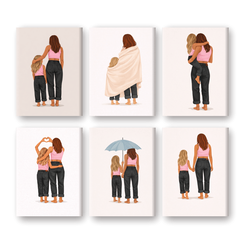6 Mini Paintings | Moeder & Dochter Liefde Set- Schilderen op nummers