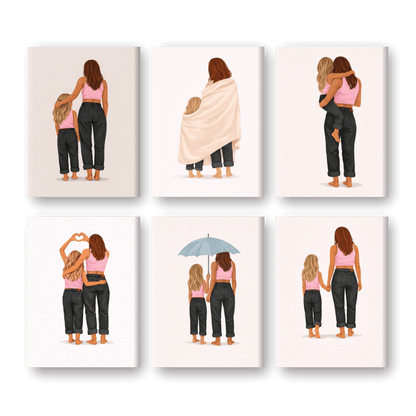 6 Mini Paintings | Moeder & Dochter Liefde Set- Schilderen op nummers