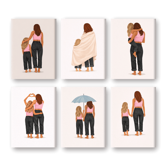 6 Mini Paintings | Moeder & Dochter Liefde Set- Schilderen op nummers