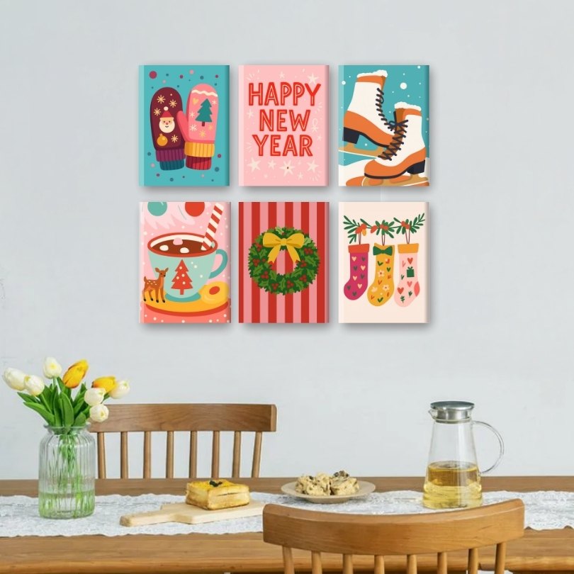 6 Mini Paintings | Nieuwjaars & Kerstmis Set