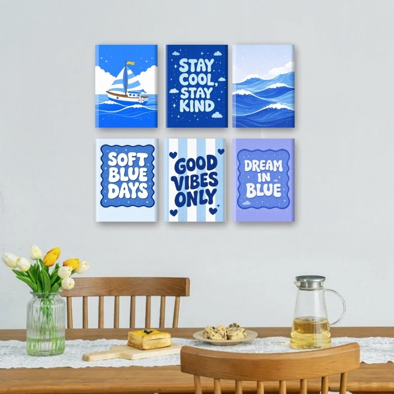 6 Mini Paintings | Oceaanblauw Set