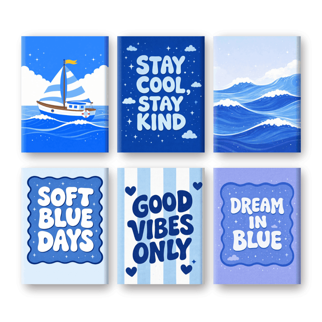 6 Mini Paintings | Oceaanblauw Set- Schilderen op nummers
