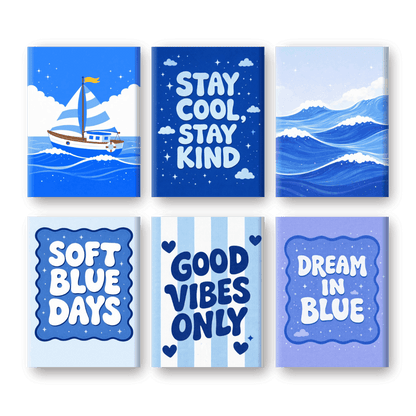 6 Mini Paintings | Oceaanblauw Set- Schilderen op nummers