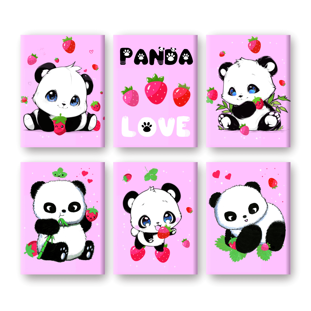 6 Mini Paintings | Panda Berries Set - By Tiny Tami- Schilderen op nummers