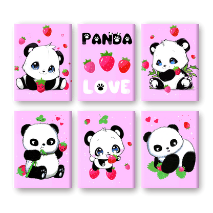 6 Mini Paintings | Panda Berries Set - By Tiny Tami- Schilderen op nummers