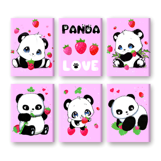 6 Mini Paintings | Panda Berries Set - By Tiny Tami- Schilderen op nummers