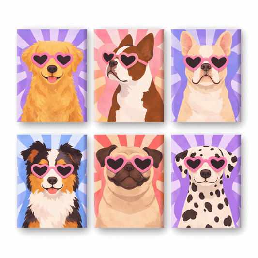 6 Mini Paintings | Popart Puppy’s Set- Schilderen op nummers