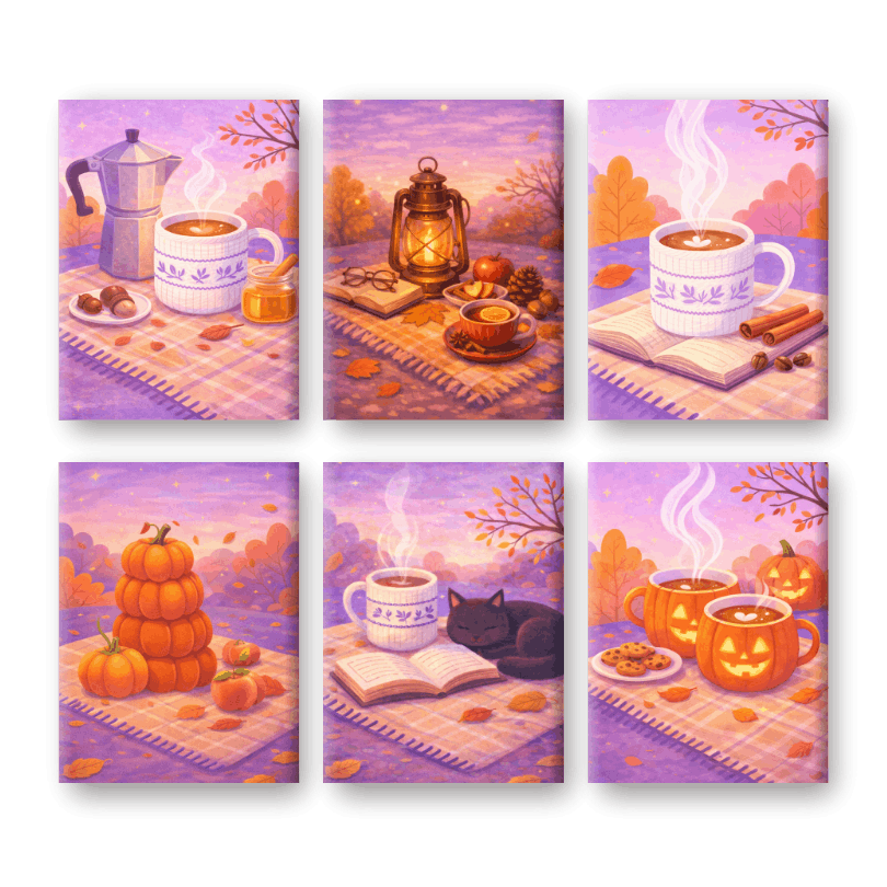 6 Mini Paintings | Pompoen Spice Picknick Set- Schilderen op nummers