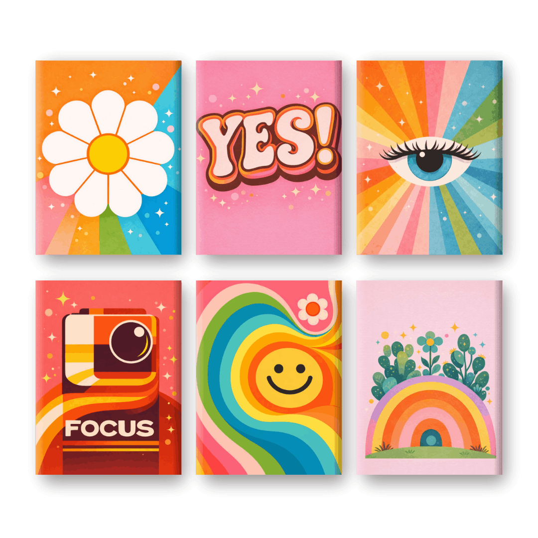 6 Mini Paintings | Retro Vreugde Set- Schilderen op nummers