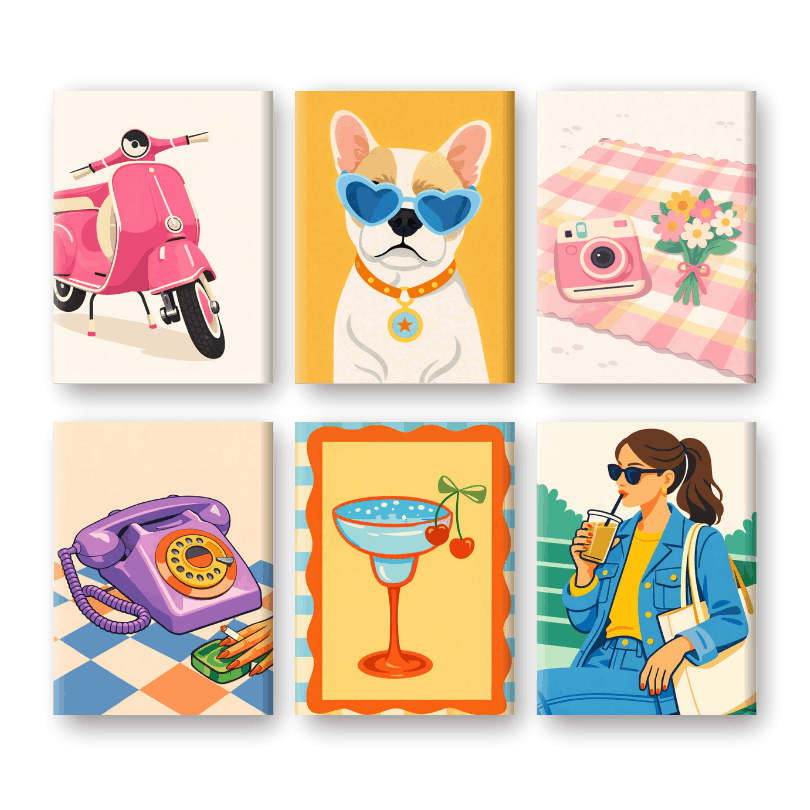 6 Mini Paintings | Retro Pop Set- Schilderen op nummers