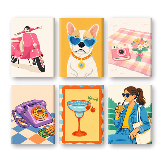 6 Mini Paintings | Retro Pop Set- Schilderen op nummers