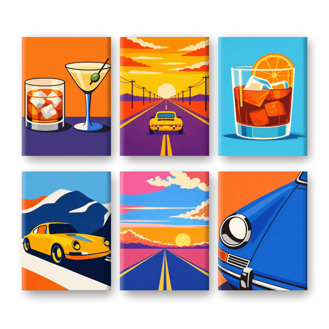6 Mini Paintings | Roadtrips & Drankjes Set- Schilderen op nummers