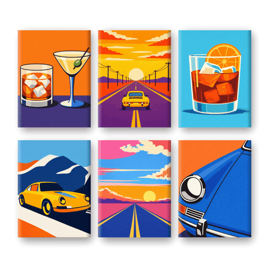 6 Mini Paintings | Roadtrips & Drankjes Set- Schilderen op nummers