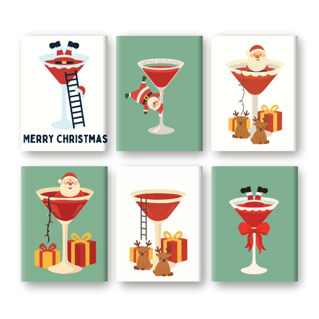 6 Mini Paintings | Kerstman & Cocktail Set