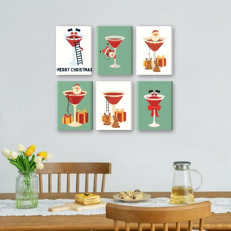 6 Mini Paintings | Kerstman & Cocktail Set