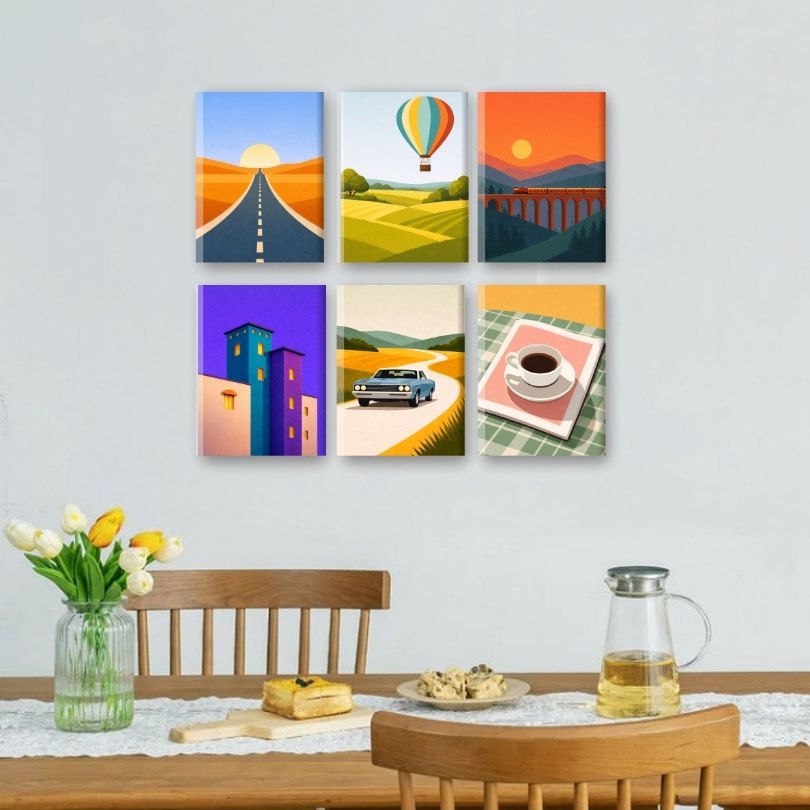 6 Mini Paintings | Zachte Horizonnen Set