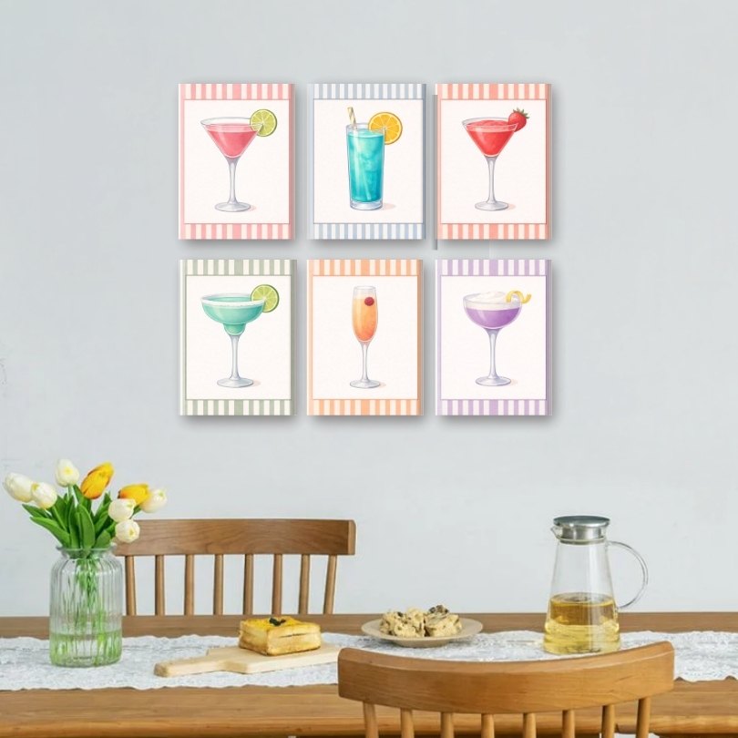 6 Mini Paintings | Gestreepte Cocktail Set