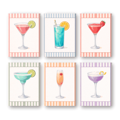 6 Mini Schilderijen | Gestreepte Cocktail Set- Schilderen op nummers