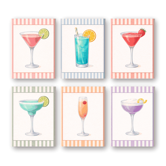 6 Mini Schilderijen | Gestreepte Cocktail Set- Schilderen op nummers