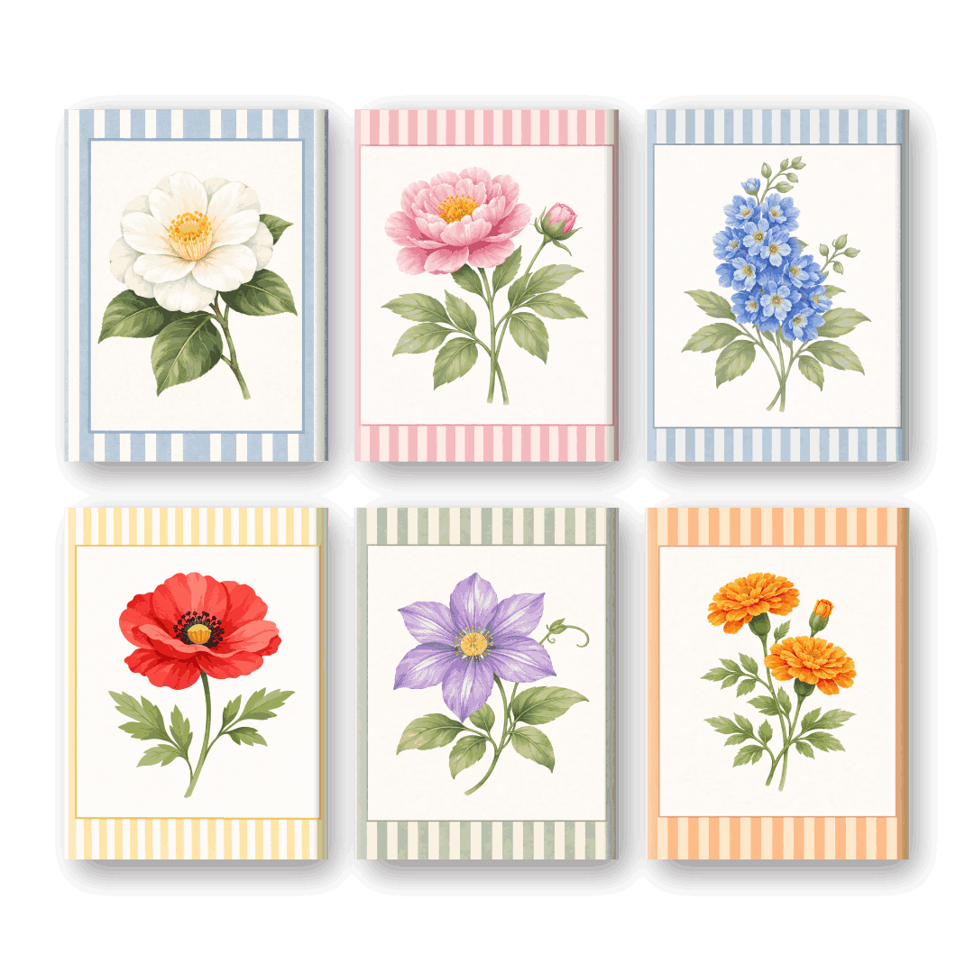 6 Mini Paintings | Gestreepte Bloemen Set- Schilderen op nummers