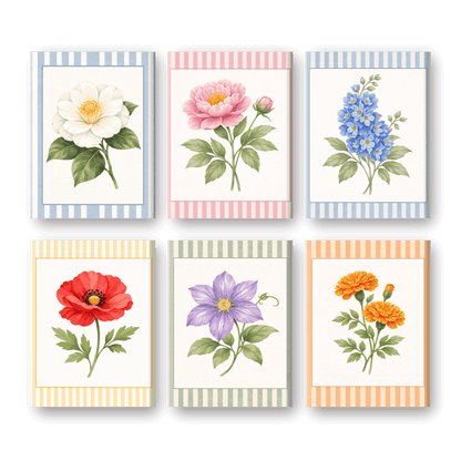 6 Mini Paintings | Gestreepte Bloemen Set- Schilderen op nummers