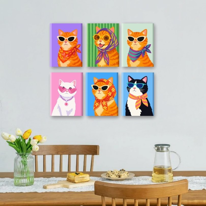 6 Mini Paintings | Stijlvolle Katten Set