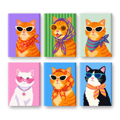 6 Mini Paintings | Stijlvolle Katten Set