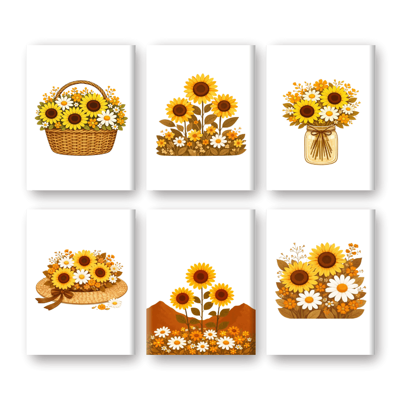 6 Mini Paintings | Zonnebloemen Set- Schilderen op nummers