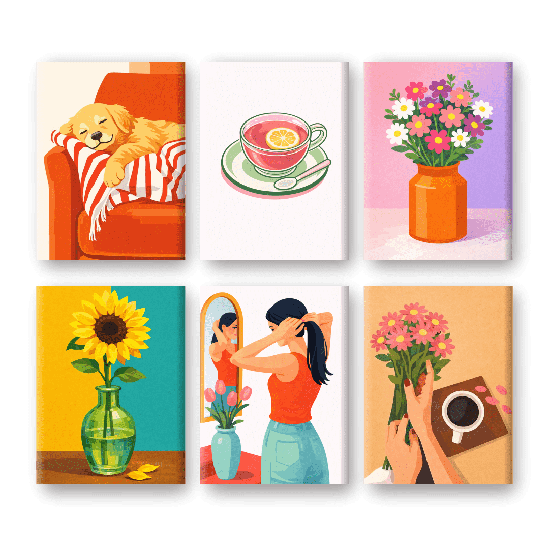 6 Mini Paintings | Zonnig Comfort Set- Schilderen op nummers