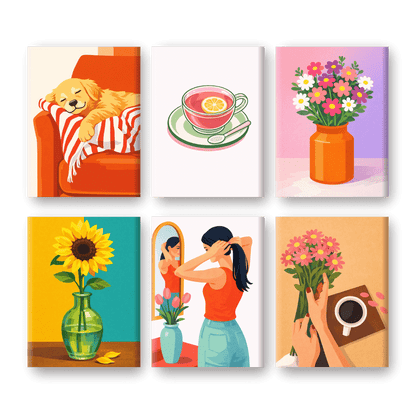 6 Mini Paintings | Zonnig Comfort Set- Schilderen op nummers