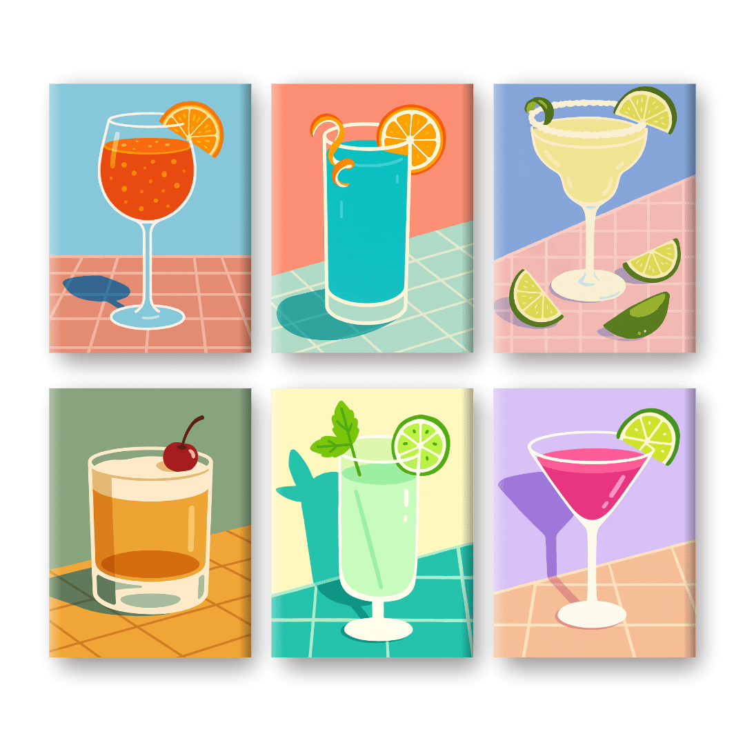 6 Mini Paintings | Tropische Cocktails Set