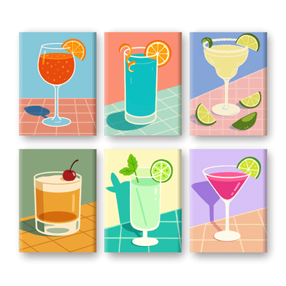 6 Mini Paintings | Tropische Cocktails Set