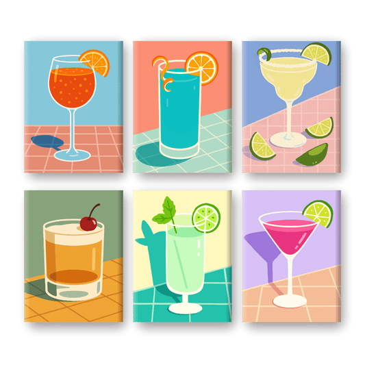 6 Mini Paintings | Tropische Cocktails Set