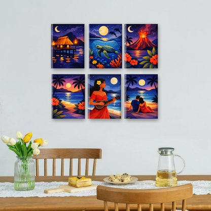 6 Mini Paintings | Tropische Nacht Set