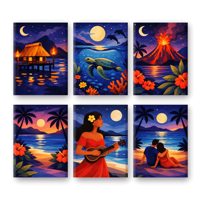 6 Mini Paintings | Tropische Nacht Set- Schilderen op nummers