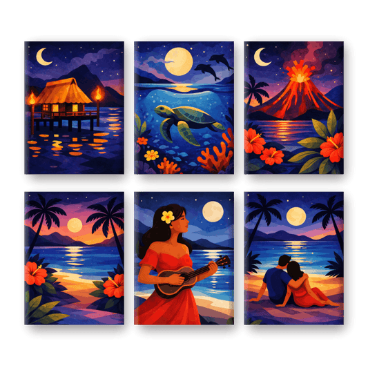 6 Mini Paintings | Tropische Nacht Set- Schilderen op nummers