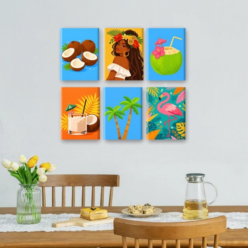 6 Mini Paintings | Tropische Strandset