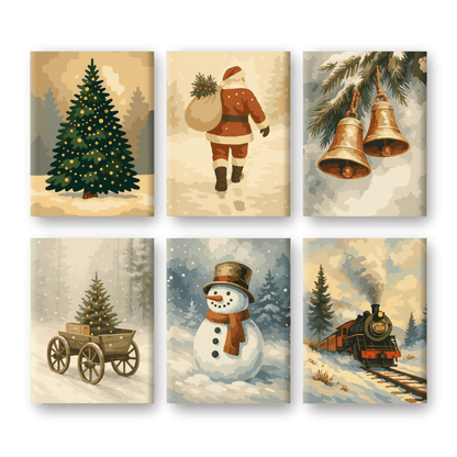 6 Mini Paintings | Vintage Kerst set