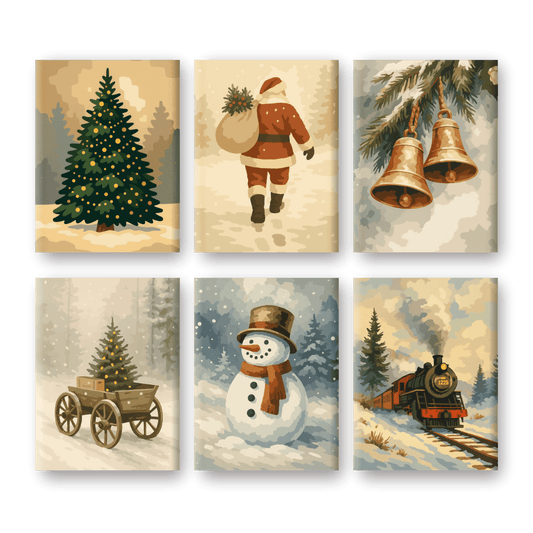 6 Mini Paintings | Vintage Kerst set