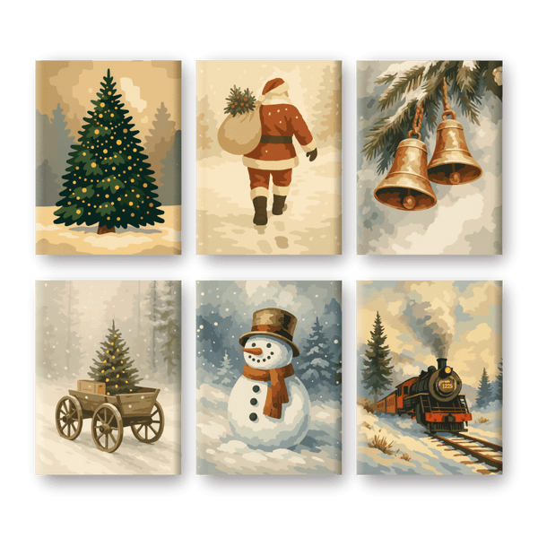 6 Mini Paintings | Vintage Kerst set